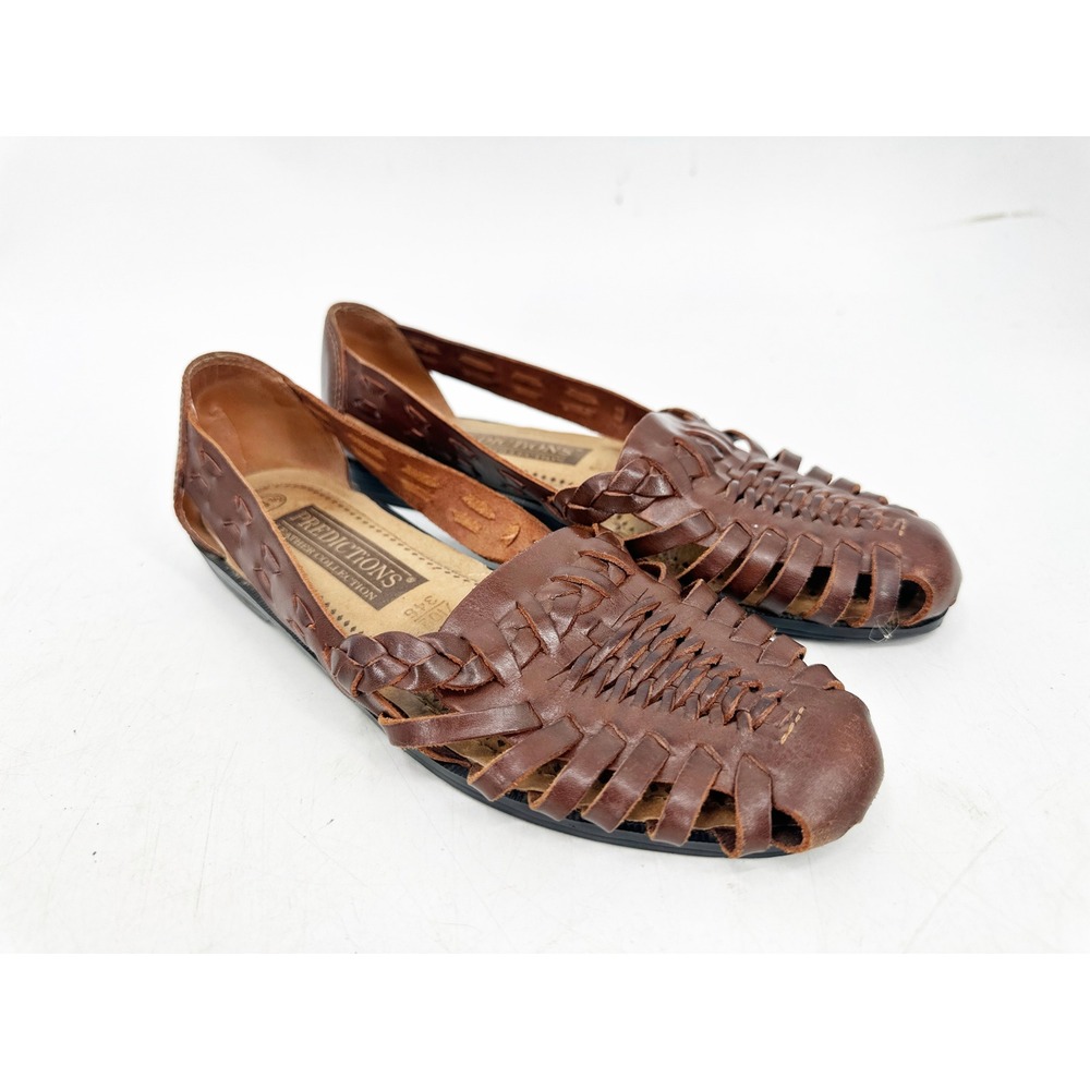 Predictions Huarache Flats 6.5 Brown Woven Leather Sandals Casual Summer